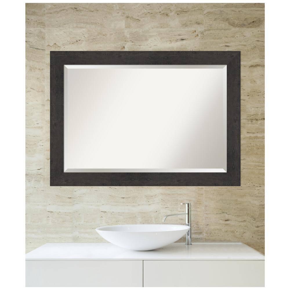 Amanti Art Beveled Bathroom Wall Mirror - Rustic Plank Espresso Frame Outer Size: 41 x 29 in