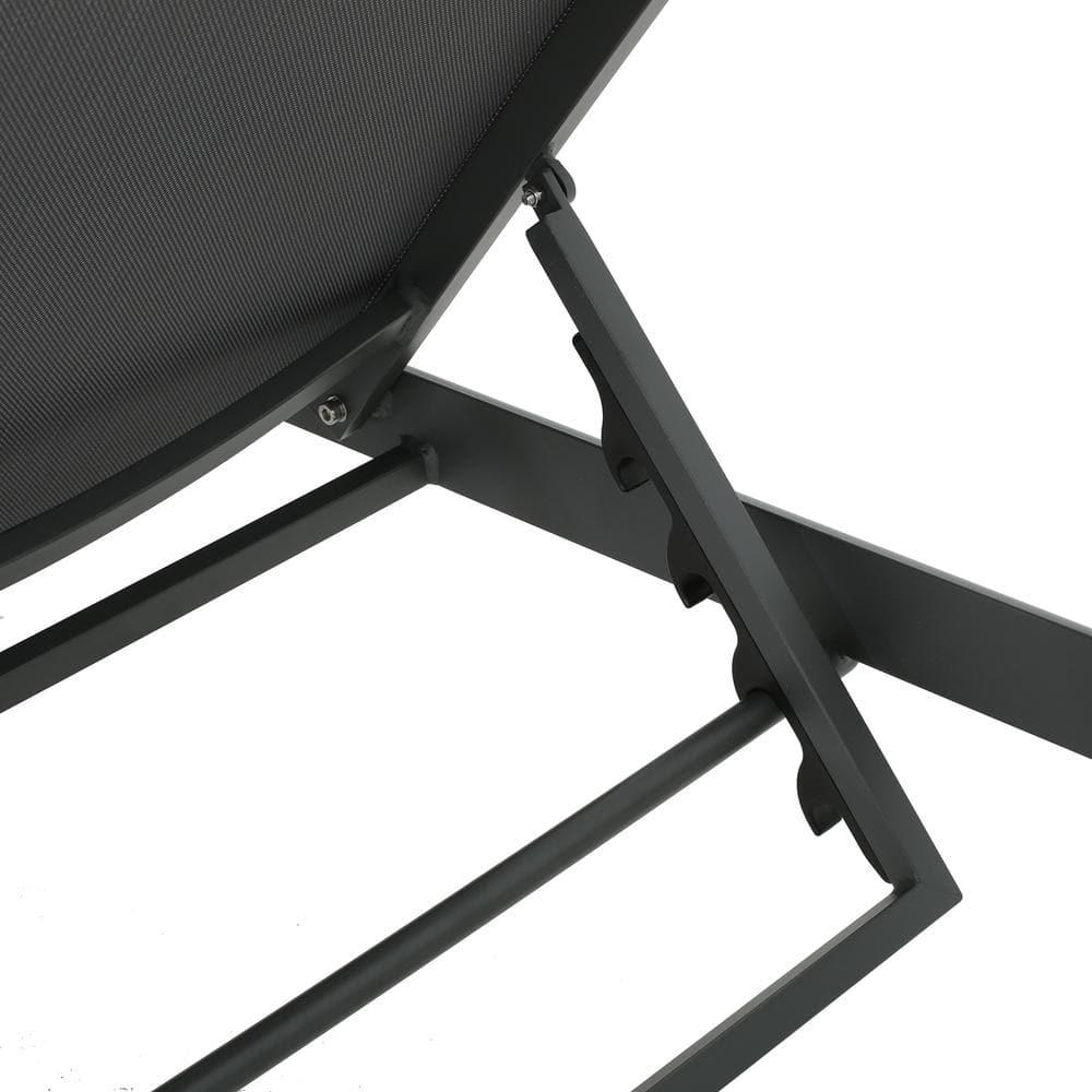Miller Outdoor Aluminum Chaise Lounge with Dark Grey Mesh Seat, Set of 4, Grey