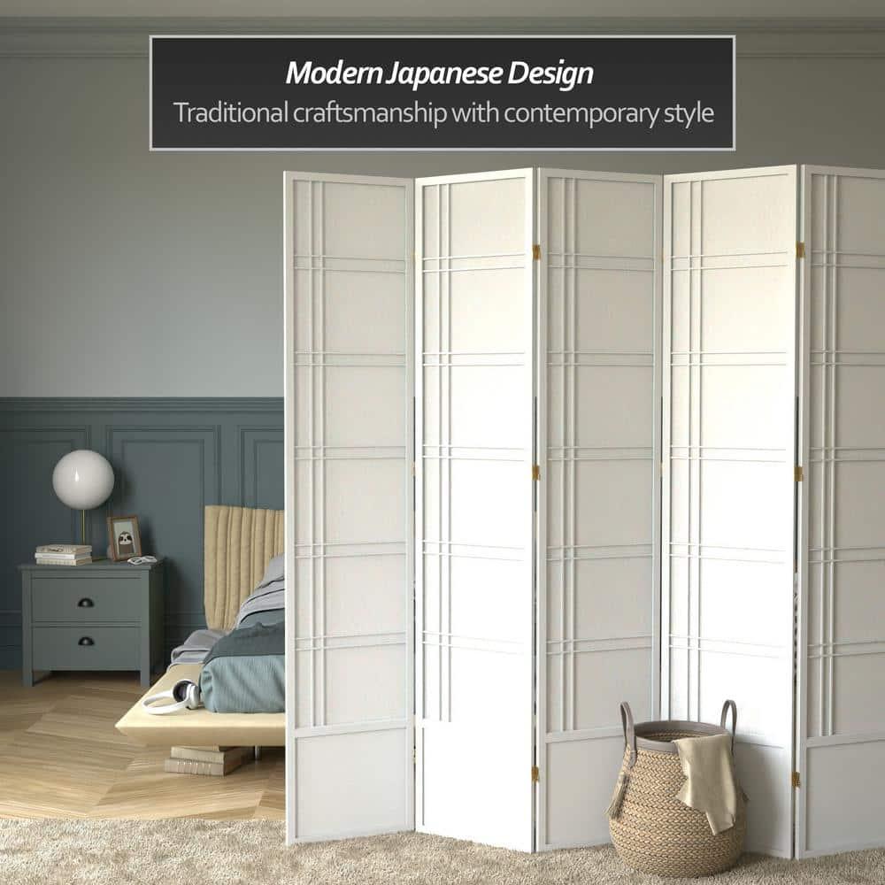 Oriental Furniture 7 ft. Tall Double Cross Shoji Screen - White - 5 Panel