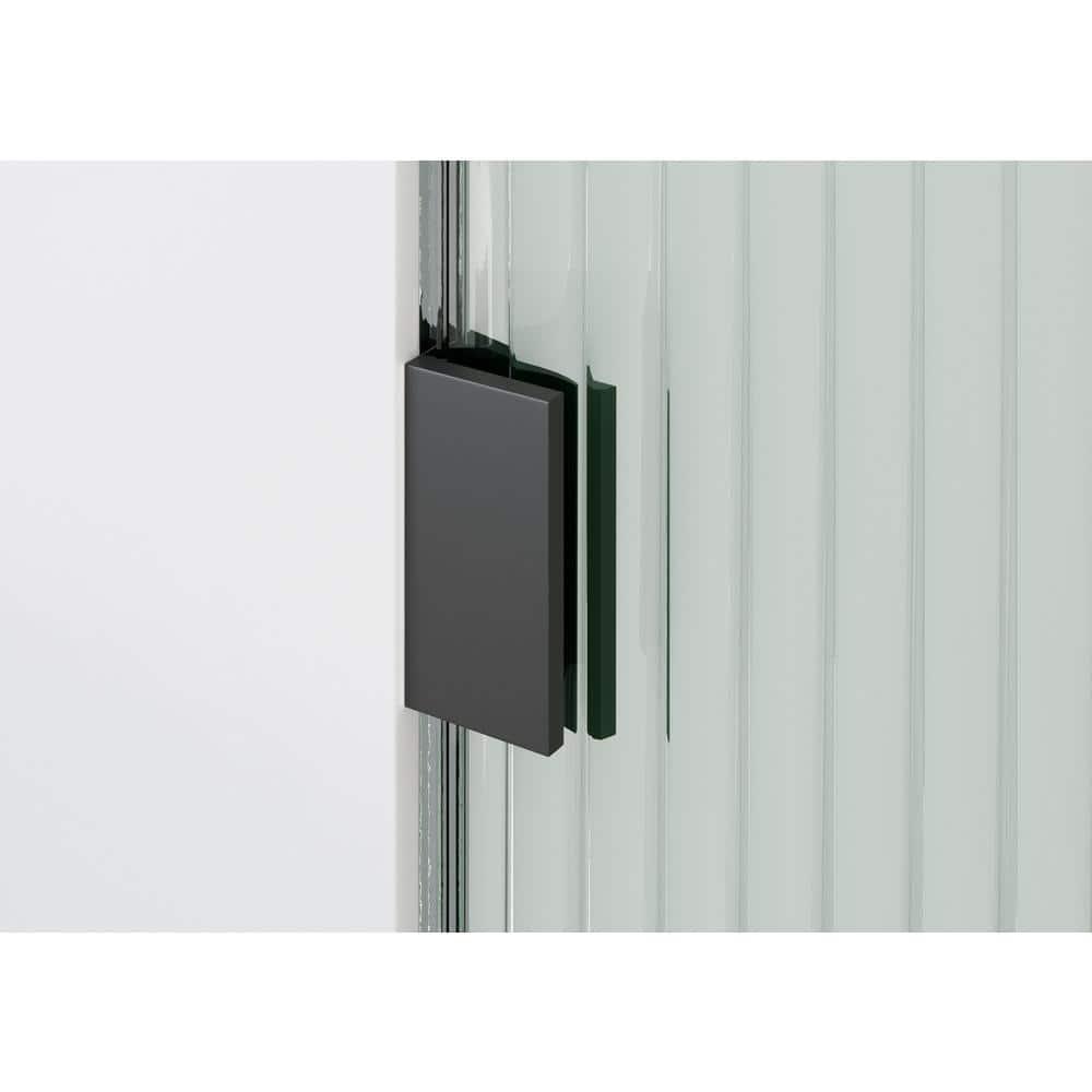 Glass Warehouse  36" x 78" Frameless Shower Door - Single Fixed Panel Fluted Frosted Radius Matte Black 36 Inch - Left Matte