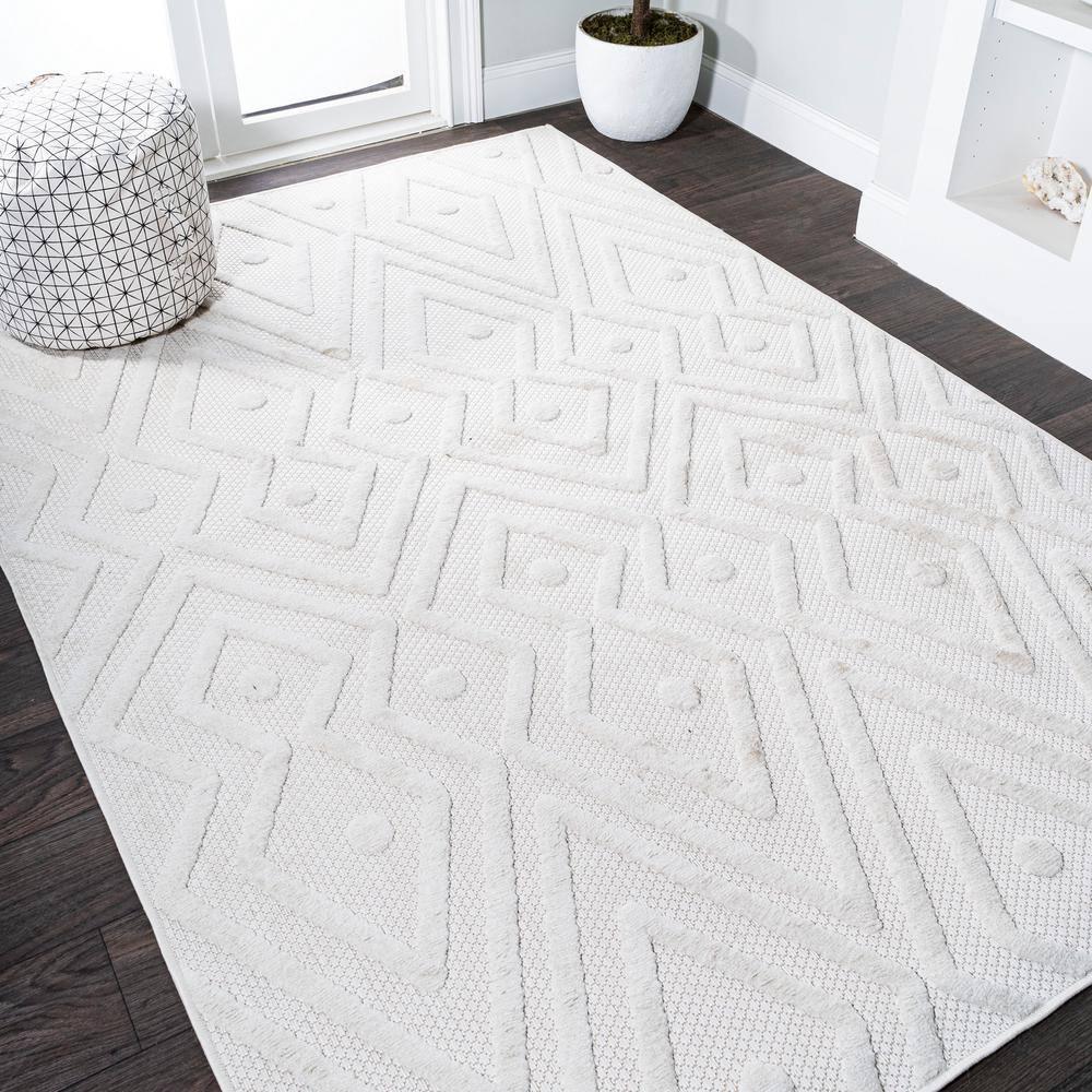 3'x5' Balansat Moroccan Diamond Indoor/Outdoor Area Rug, Ivory - JONATHAN Y
