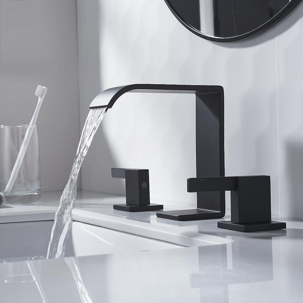 2 Handle 8 Inch Widespread Waterfall Bathroom Sink Faucet with Drain