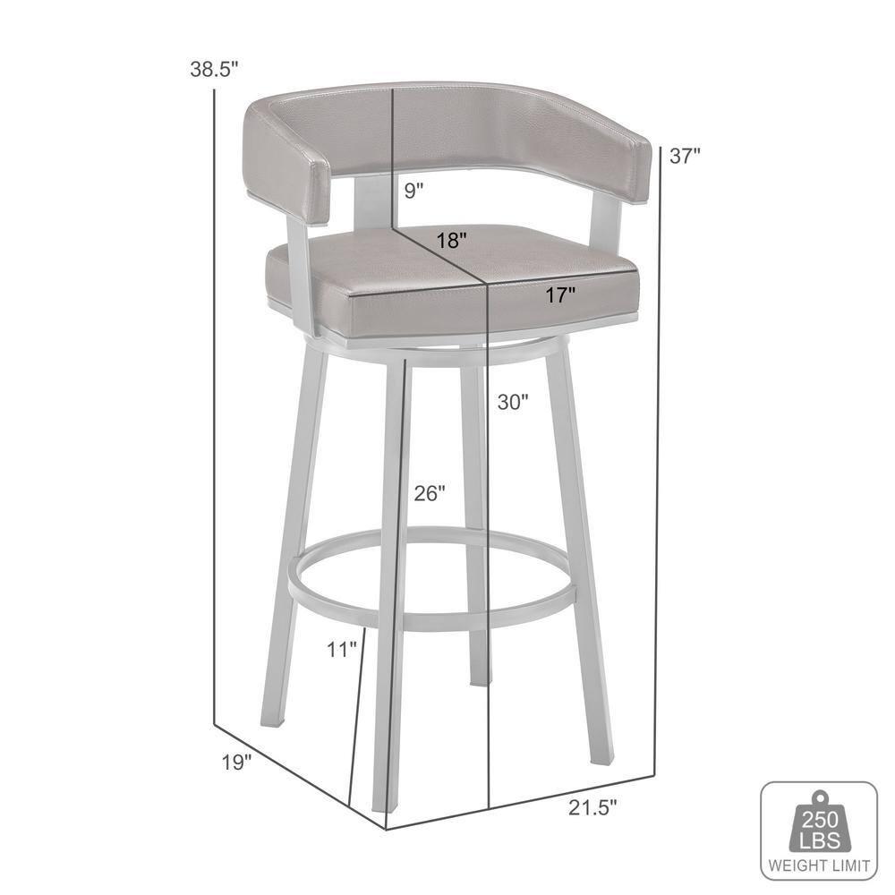 Armen Living Lorin30" White Faux Leather and Brushed Stainless Steel Swivel Bar Stool