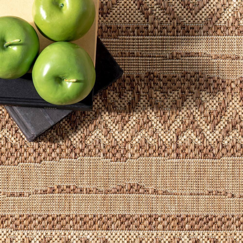 6'7"x9' Abbey Geometric Striped Indoor and Outdoor Area Rug Beige - nuLOOM: Low Pile, Machine Made, Polypropylene