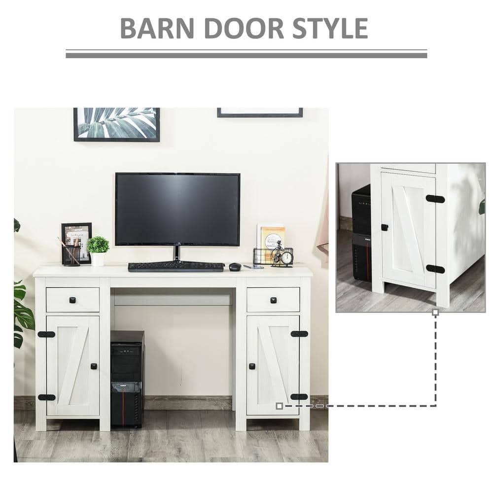 HOMCOM Farm Style Home Office Computer Desk with 2 Drawers, 2 Cabinets with Metal Accent Hardware, Cream White