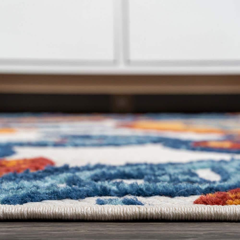 2'x10' Julien Paisley High-Low Indoor/Outdoor Area Rug, Orange/Blue - JONATHAN Y