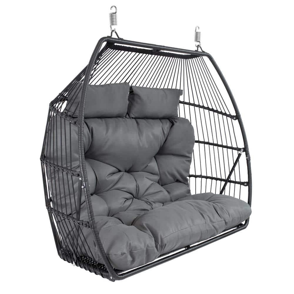 Sunnydaze Outdoor Andrei Hanging Double Egg Chair with Cushion and Headrests - Dark Gray