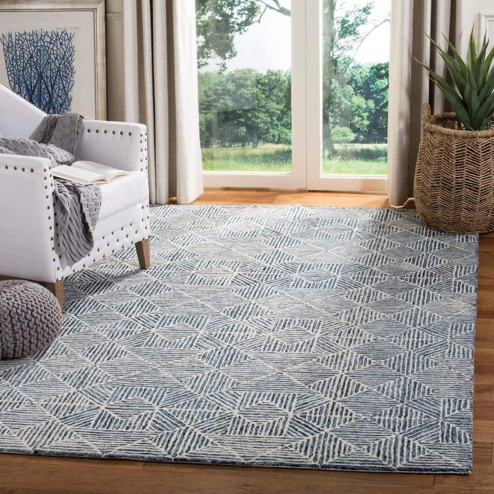 Abstract ABT763 Handmade Indoor Area Rug - Blue - 6'x6' - Safavieh