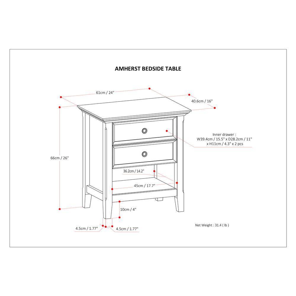 Simpli Home Amherst Solid Wood Bedside Table In Fog Grey