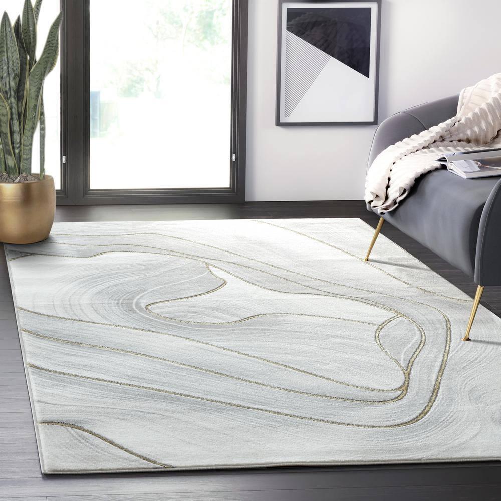 Abani Luna Collection Area Rug Mid Century Modern Bedroom Living Room Decor Floor Rug 6 x 9 Grey