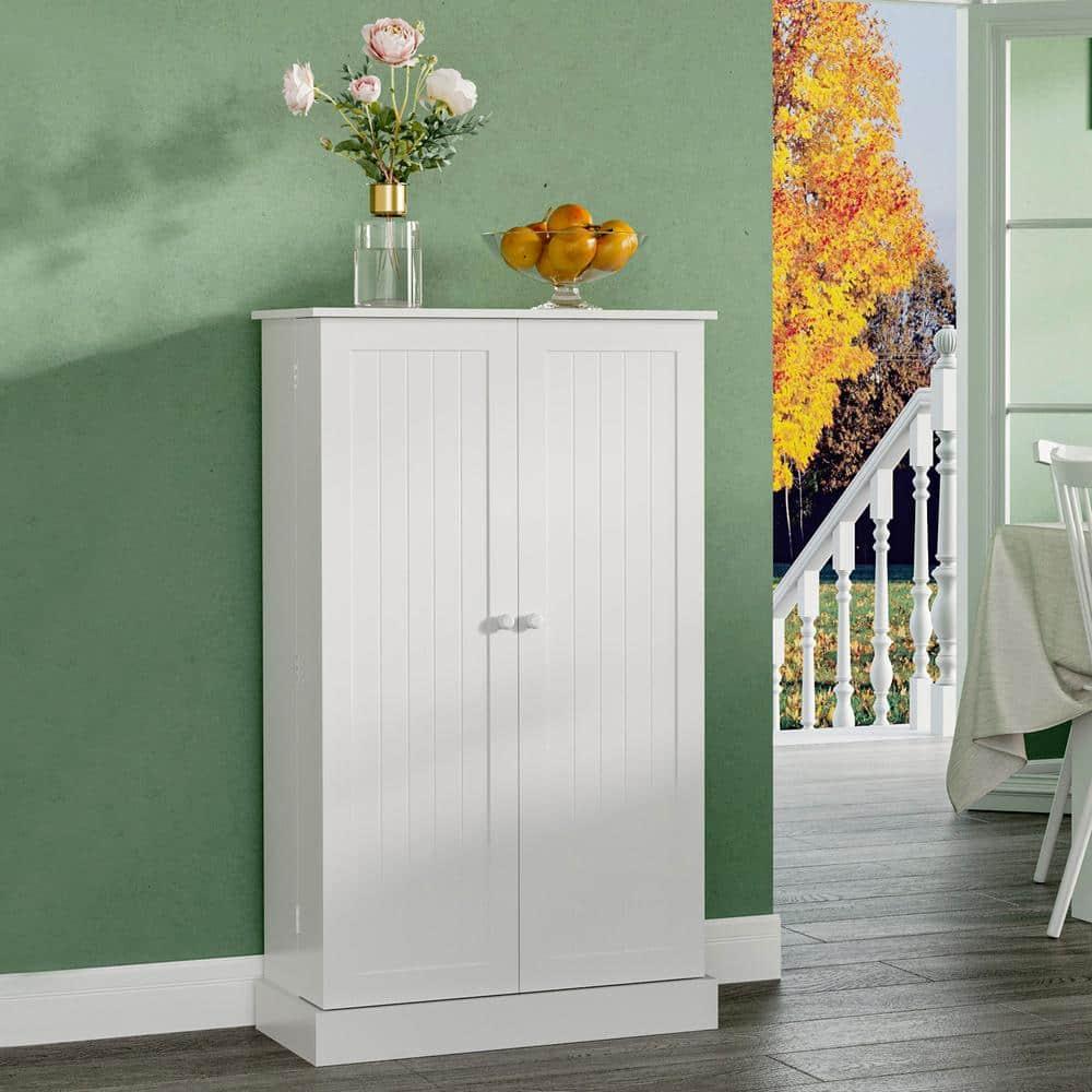 Latitude Run® HOMCOM 41" Modern Kitchen Pantry Freestanding Storage Cabinet With Double Doors Adjustable Shelves For Living Room - White