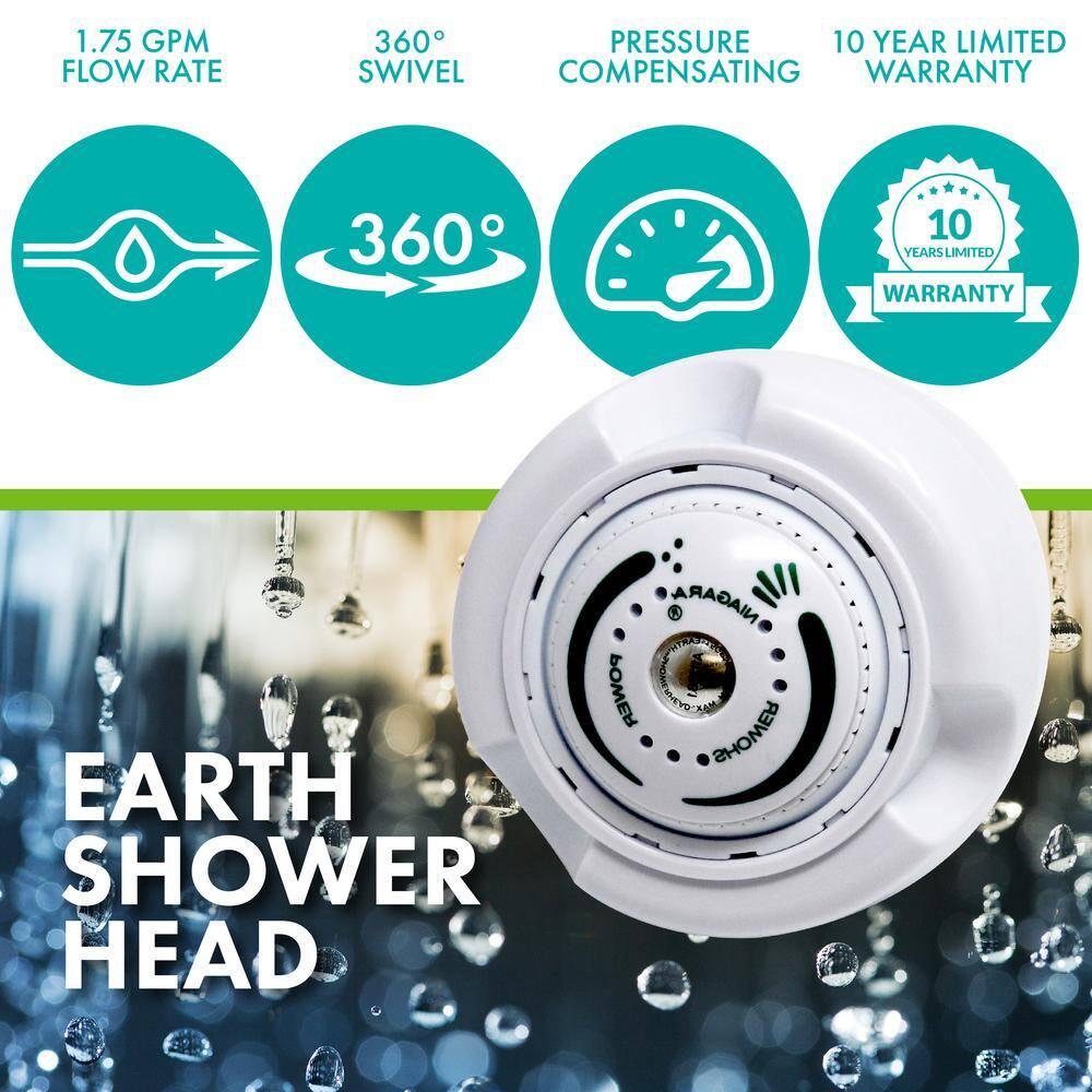 Niagara Conservation Niagara Conservation N2917 Earth Spa 3-Spray with 1.75 GPM 2.7-in. Wall Mount Adjustable Fixed Shower Head in White, 1-Pack | Bathroom Shower Head Sprayer with Pressure Compensation Technology N2917