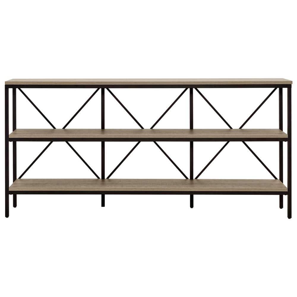 Evelyn&Zoe Kira 64" Wide Rectangular Console Table, Blackened Bronze/Antiqued Gray Oak