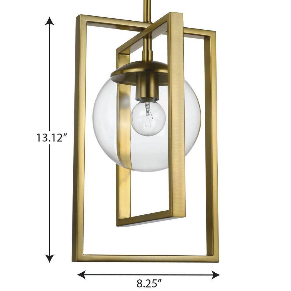 Progress Lighting Atwell 1-Light Pendant, Brushed Bronze, Clear Globe Shade