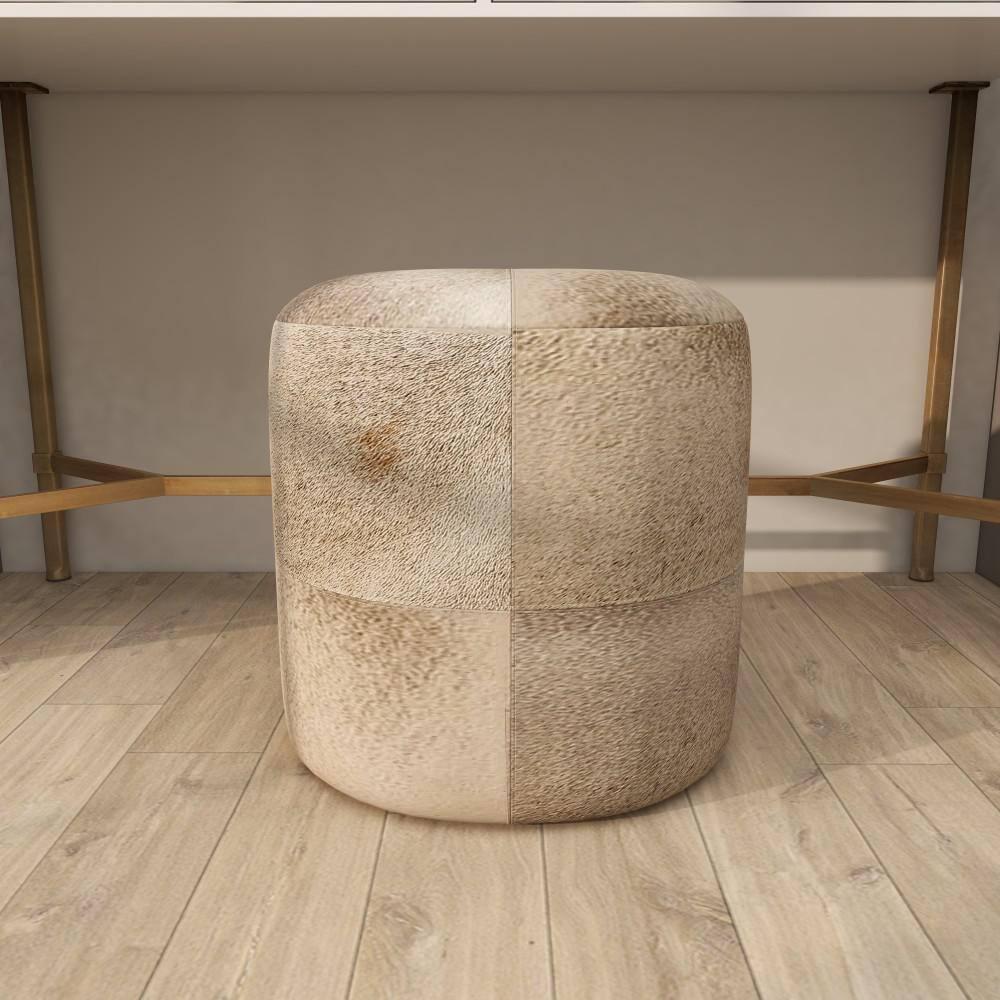 Wilson Smoke Gray and Brown Leather Hide Round Ottoman