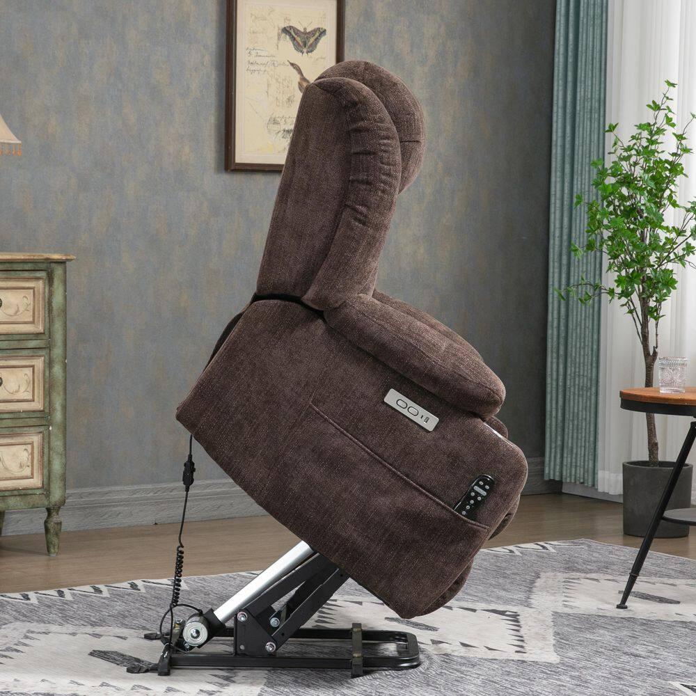 Power Lift Chair with Full-Body Massage and Heat, Electric Recliner Chairs for Adults, Remote Control, Standing Assistance, USB Ports, Stainless Steel Cup Holders, Chenille Brown