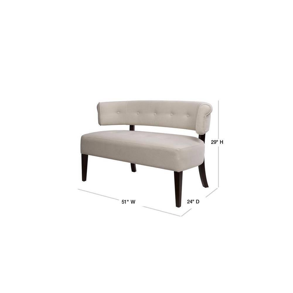 Jennifer Taylor Home Jared Roll Arm Tufted Polyester Fabric Bench, Sky Neutral Beige