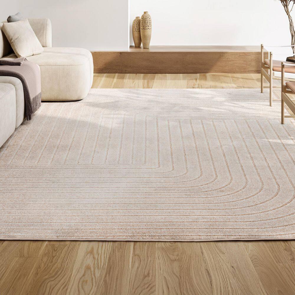JONATHAN Y Odense High-Low Minimalist Angle Geometric Ivory/Cream 4 ft. x 6 ft. Indoor/Outdoor Area Rug