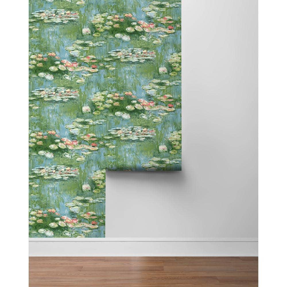 NextWall  Lily Pond Peel and Stick Wallpaper 20.5 in. W x 18 ft. L - Olive & Sky Blue