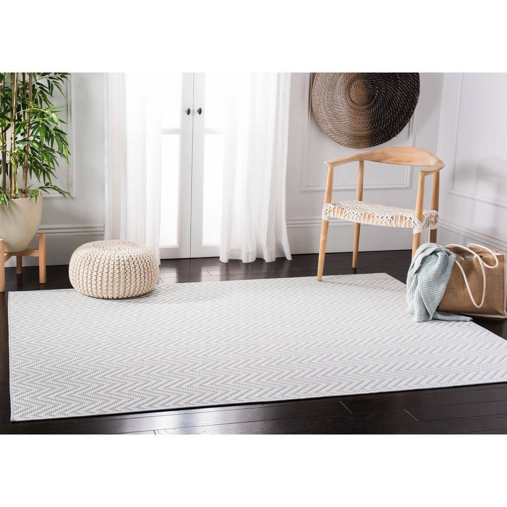 SAFAVIEH Bermuda Amina Geometric Chevron Indoor/Outdoor Area Rug Light Blue/Cream, 8' x 10'