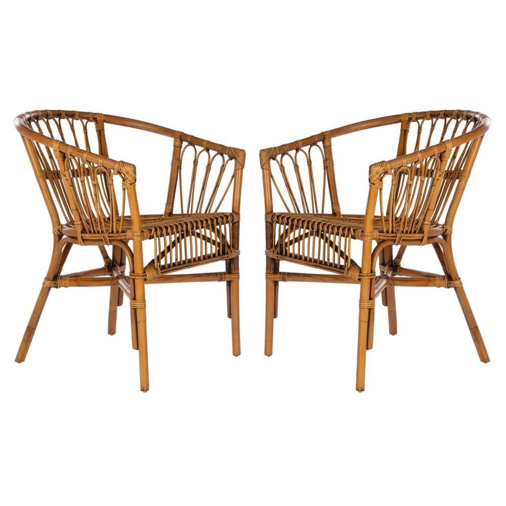 Adriana Rattan Accent Chair - Set of 2 - ACH6505 - Honey Brown Wash - Safavieh