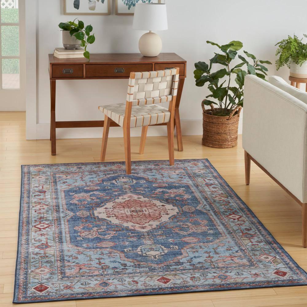 Nourison Fulton Bordered Medallion Non-Slip Flatwoven Indoor Rug Blue 5' x 7'