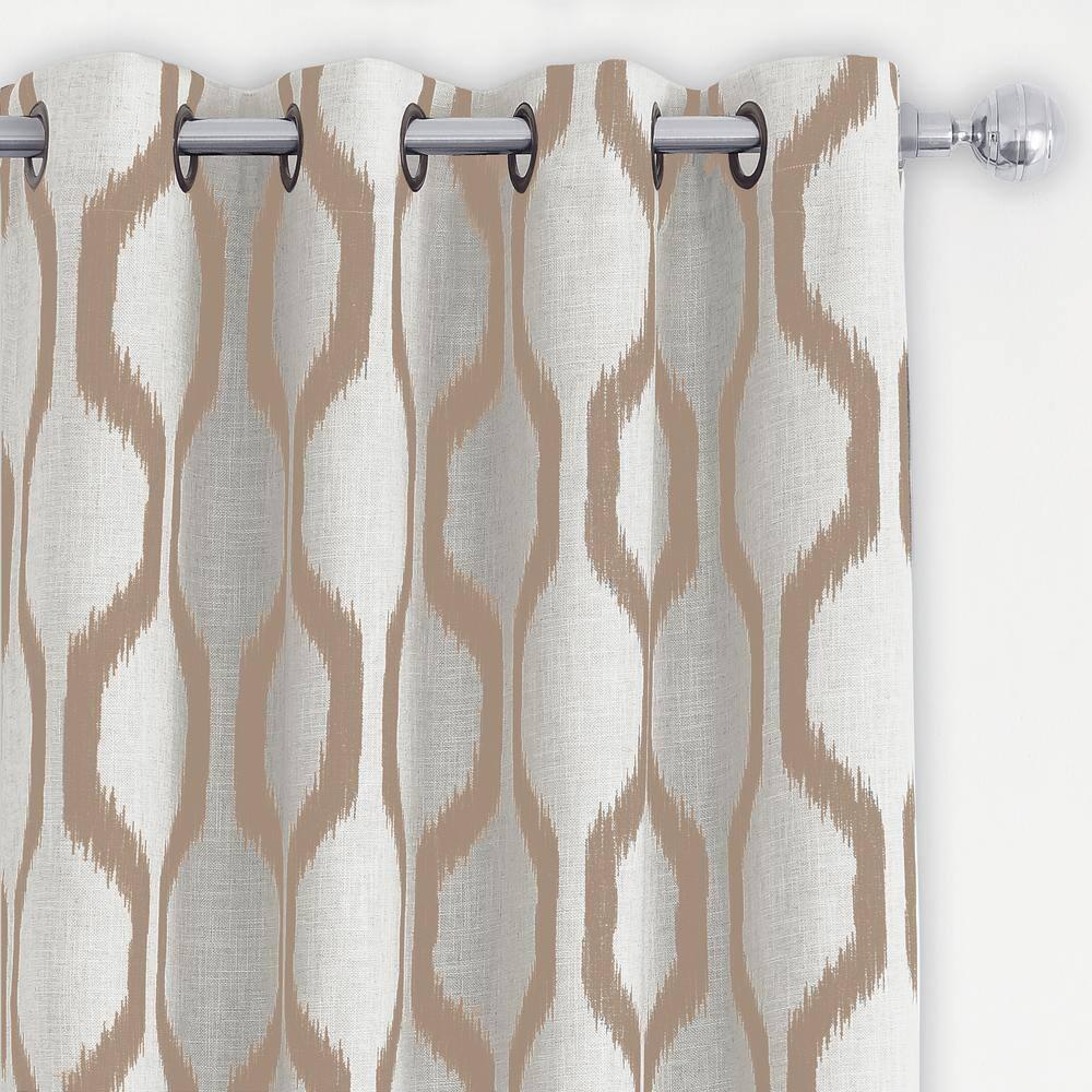 Renzo Ikat Geometric Linen Room Darkening Single Window Curtain Panel - 52" x 95" - Natural - Elrene Home Fashions