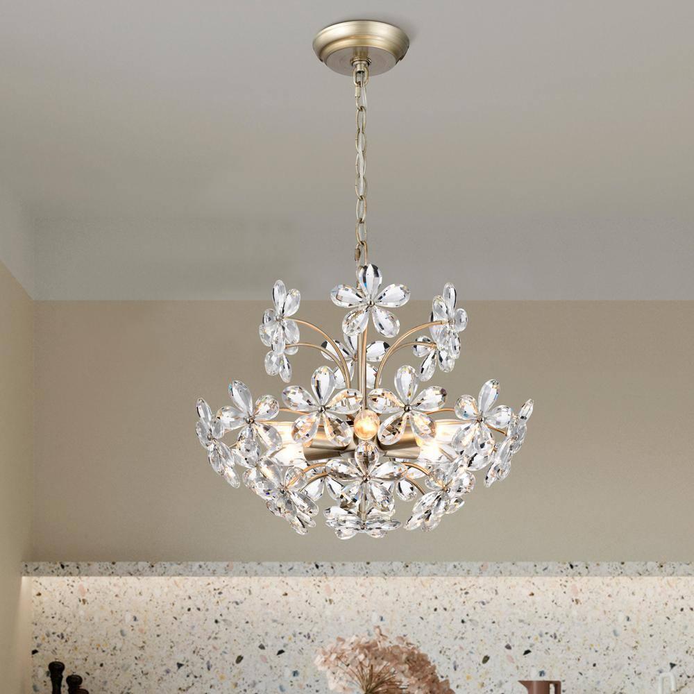 The Lighting Shop Rosa 6-Light Brushed Silver-ish Champagne Electric Flower Crystal Chandelier