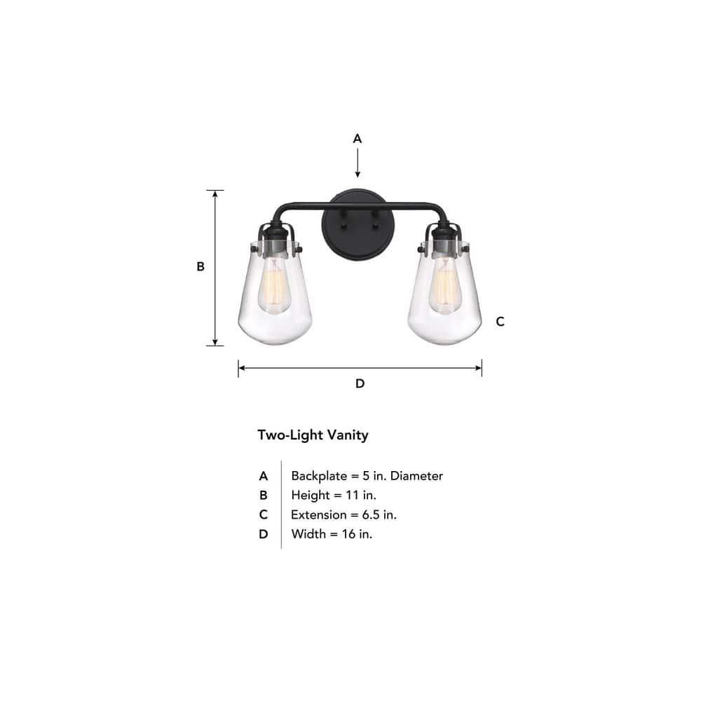 Elliott Vintage Matte Black 2-Light Bath Vanity Wall Sconce
