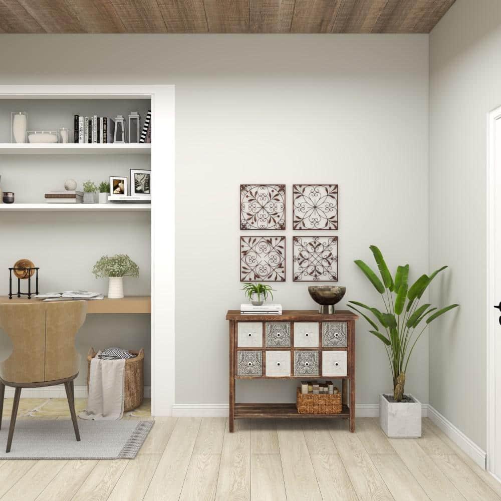 DecMode Rustic Brown Square Metal Wall Décor Set of 4 14"W x 14"H