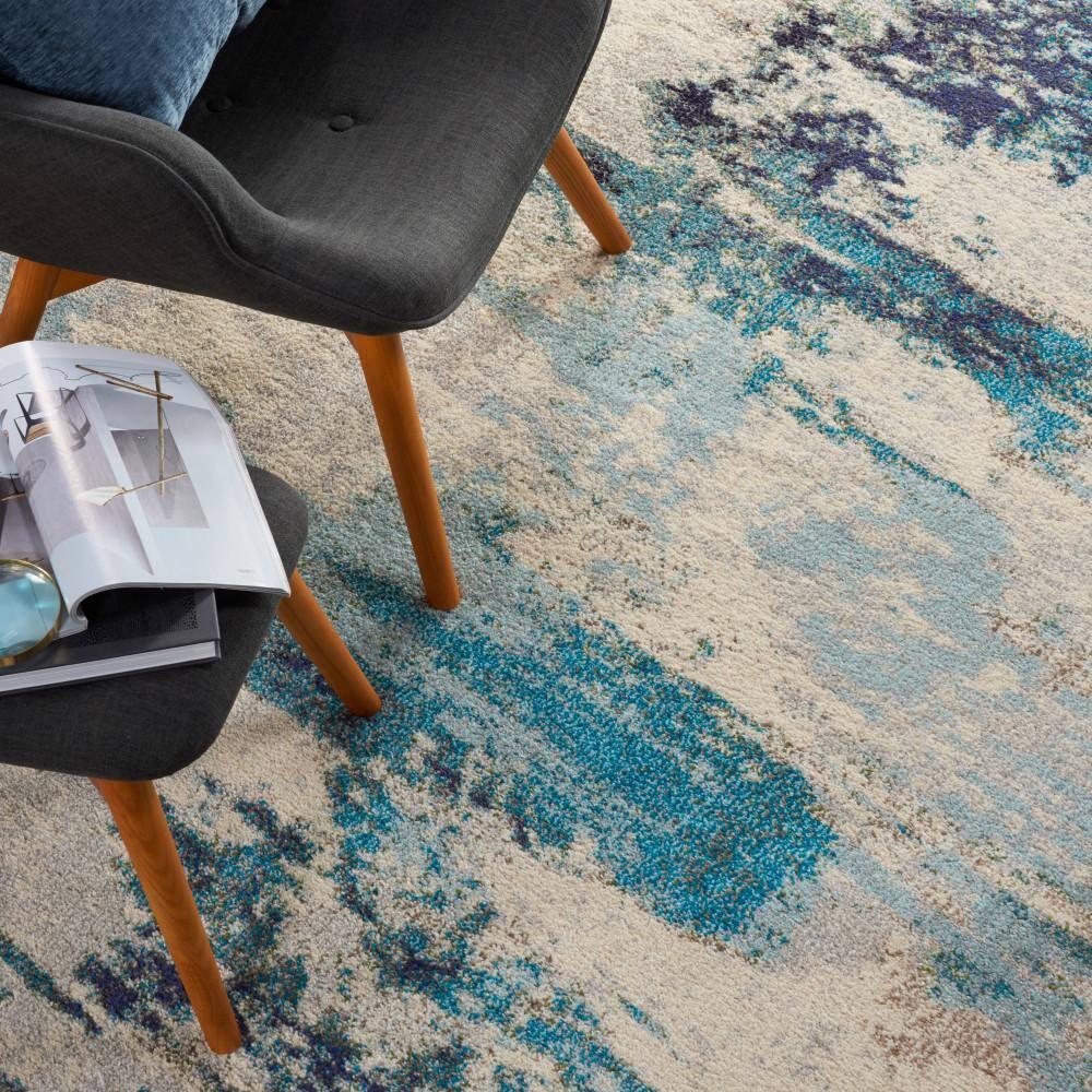 Celestial CES02 Area Rug Colorful Contemporary Abstract By Nourison Ivory Teal Blue 7' x 10'