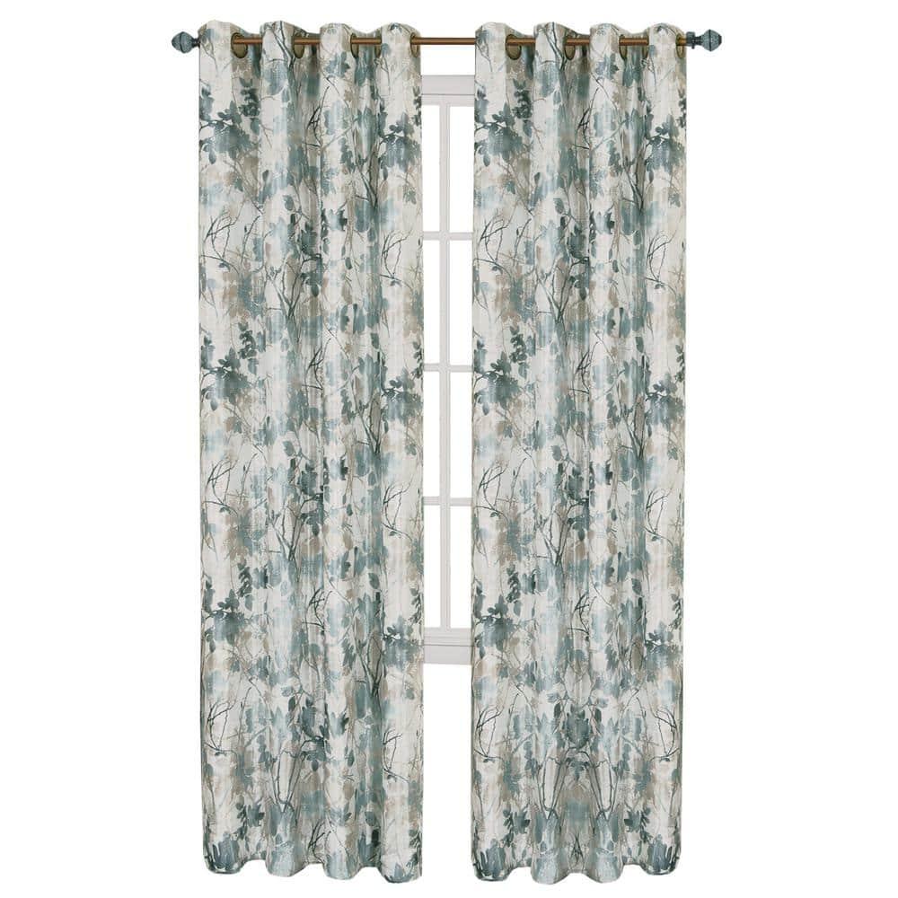 Kate Aurora Country Living 100% Thermal Lined Grommet Top Floral Room Darkening Curtains - 50 in. W x 63 in. L, Blue