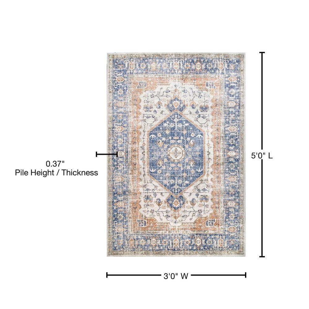 Nuloom Jacquie Oriental/Persian 3x5 Accent Indoor Area Rug for Living Room Bedroom Dining Room Entryway Kitchen, Blue/Ivory