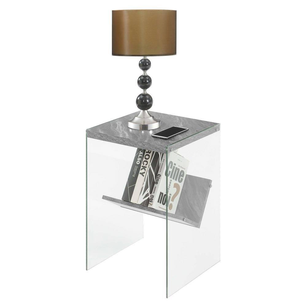 Convenience Concepts SoHo Glass End Table with Shelf, Gray Faux Marble/Glass