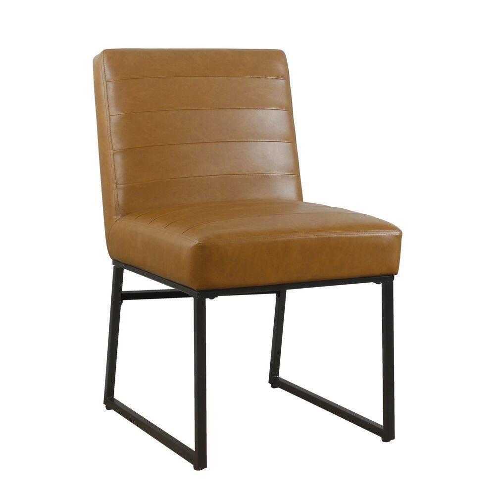 Channeled Metal Dining Chair Carmel Faux Leather - HomePop: Modern Upholstered, Spot Clean, 250lb Capacity