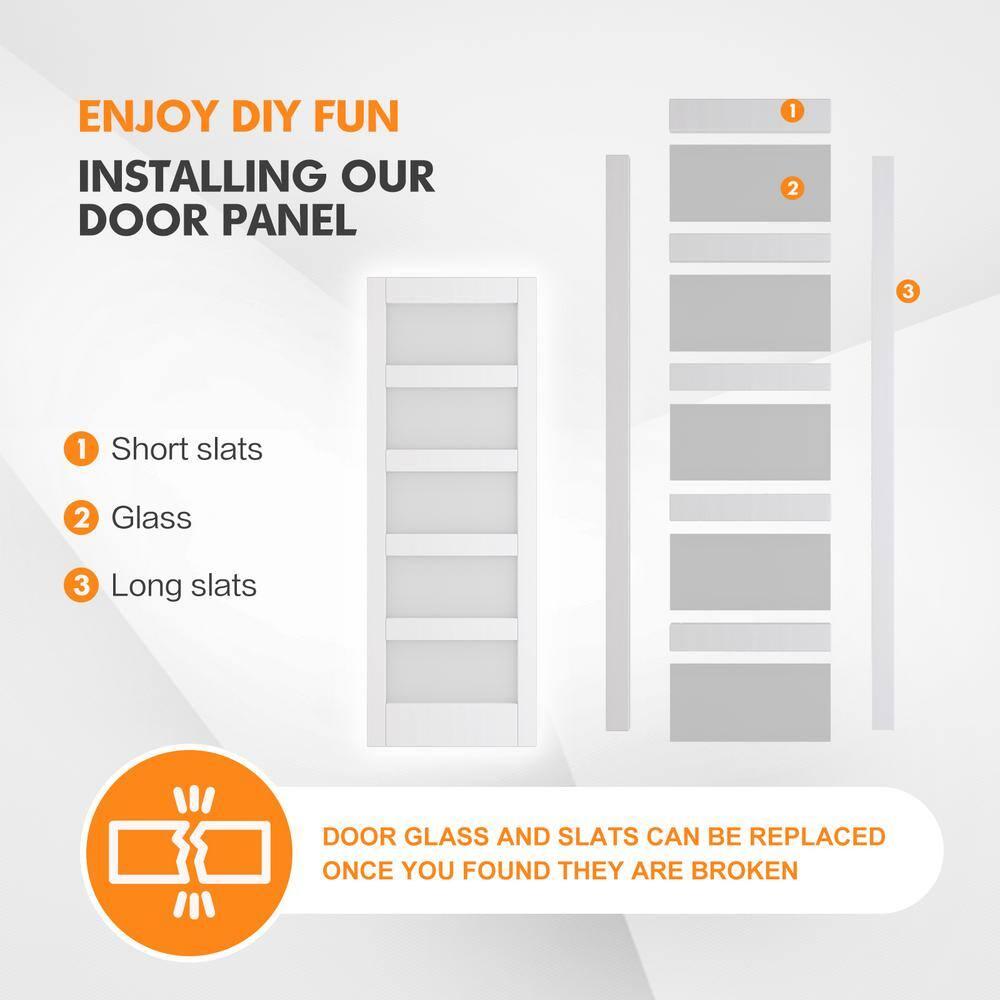 30in x 84in 5-Panel Sliding Glass Barn Door with 5ft Hardware Kit Included, Easy Assembly with Pre-Drilled Holes, Waterproof, Frosted Glass for Bathroom-Fit Max Opening 28in x 82in, White