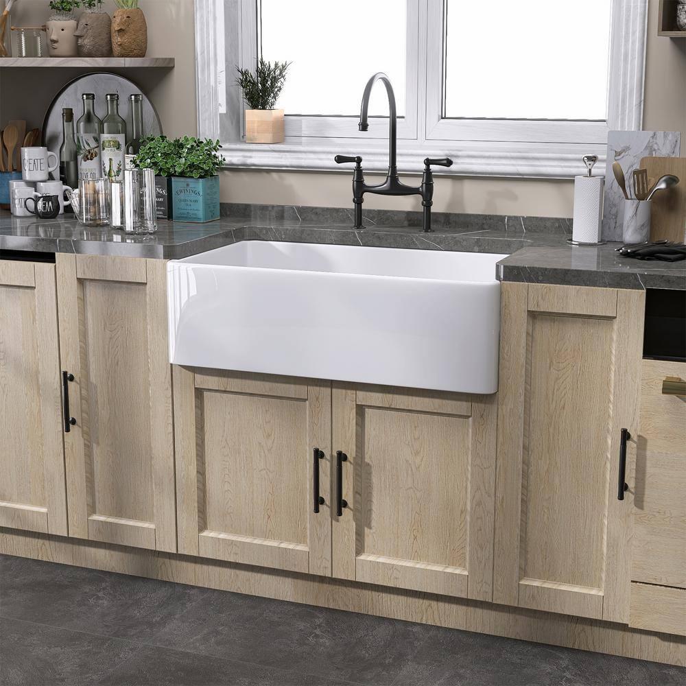 Small Farmhouse Sink 24 X18 White Fireclay Undermount Kitchen Sinks Deep Single Bowl Drop in Modern Apron Front Farm Sink For Kitchen with Protective Bottom Grid and Strainer