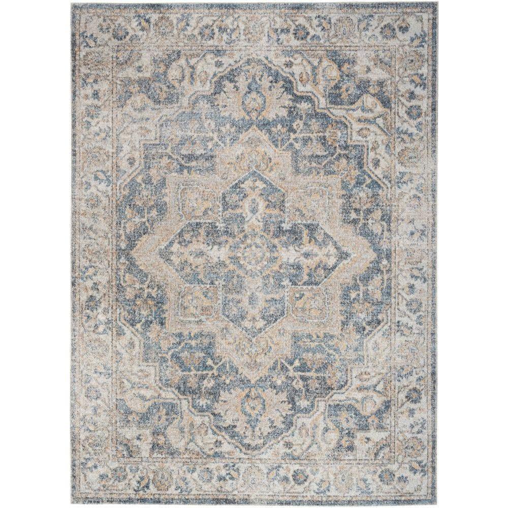 Nourison Astra Machine Washable Vintage Medallion Indoor Rug Grey/Blue 4' x 6'