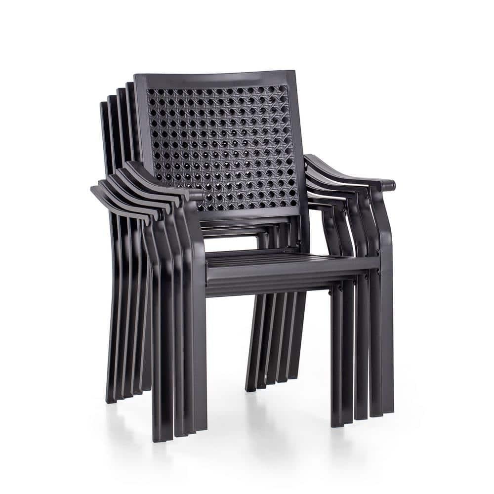 MAISON ARTS  Set of 2 Patio Dining Stackable Chair Black E-coating Metal with Upgraded Back Pattern