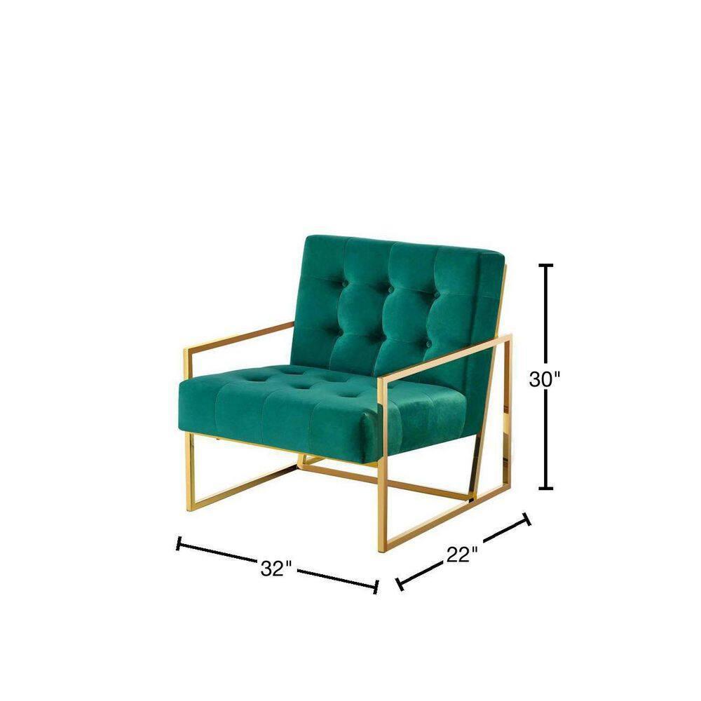 Best Master Furniture Beethoven 31.5" Velvet Accent Chair in Green/Gold Plated