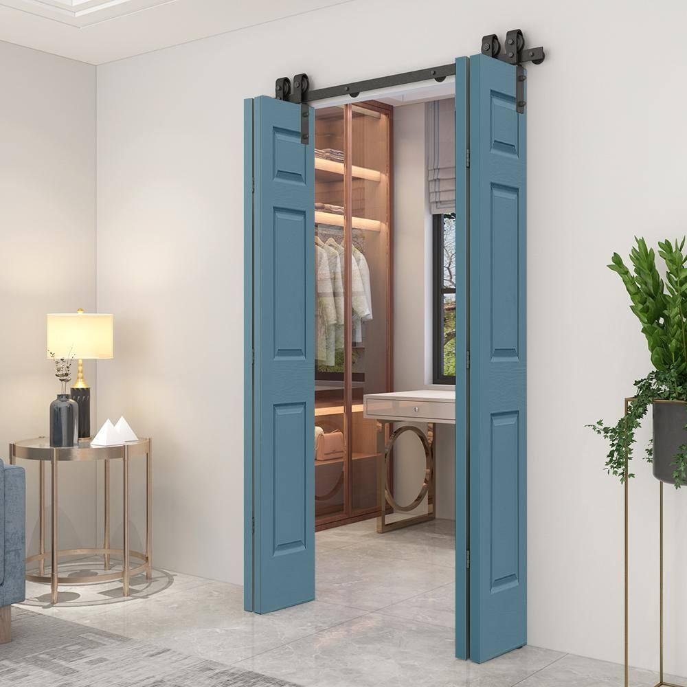 Calhome Paneled MDF Composite Double Bifold Barn Doors with Installation Hardware Kit