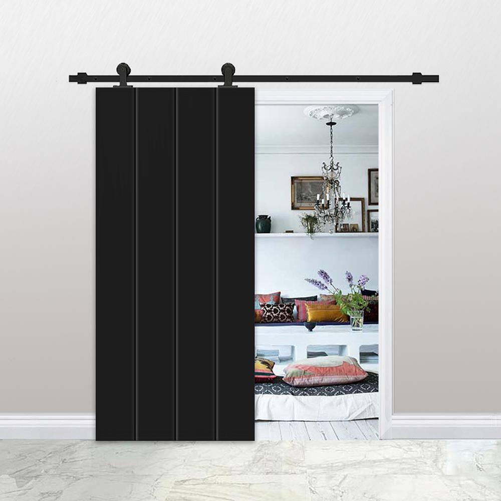 Calhome 84'' Hollow Paneled Painted with Installation Hardware Kit Barn Door