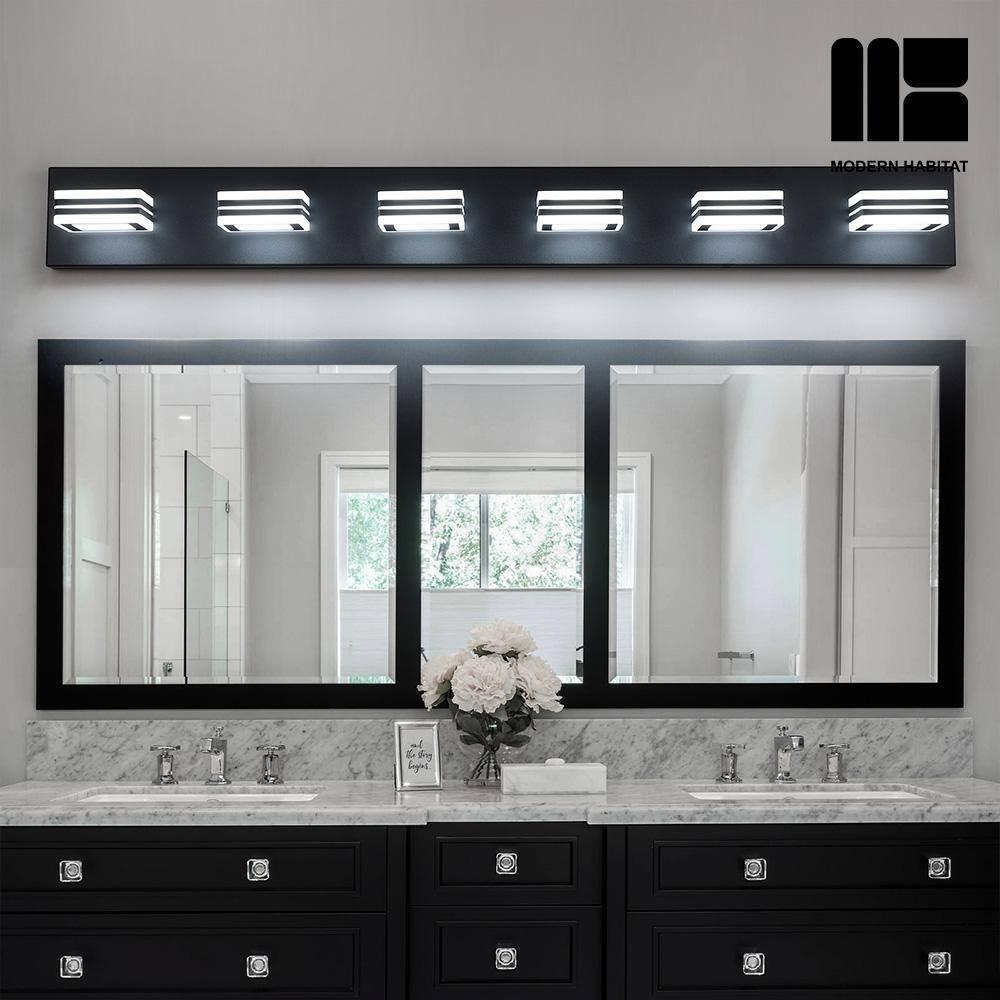 GlamourGaze 39 in. 6-Light Acrylic Black LED Vanity Light with Bathroom