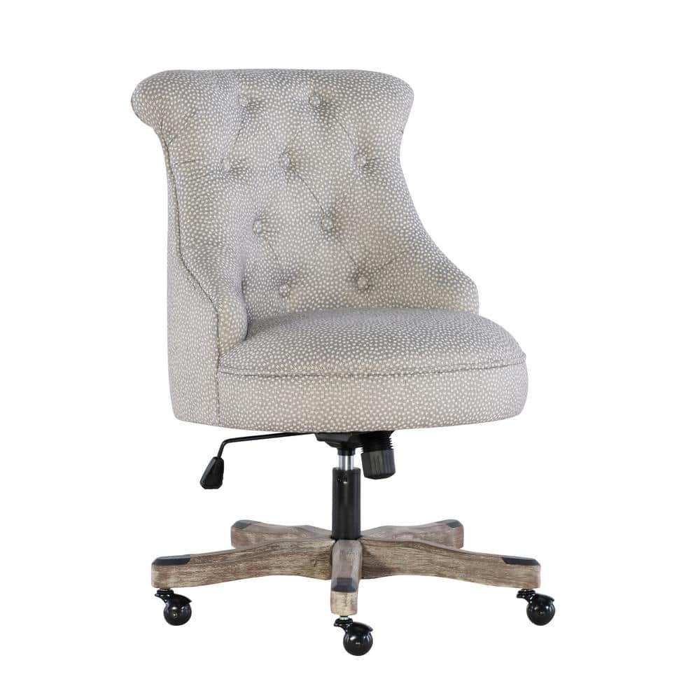 Sinclair Traditional Tufted Wood Base Swivel Office Chair Gray Wash Wood Base Light Gray - Linon