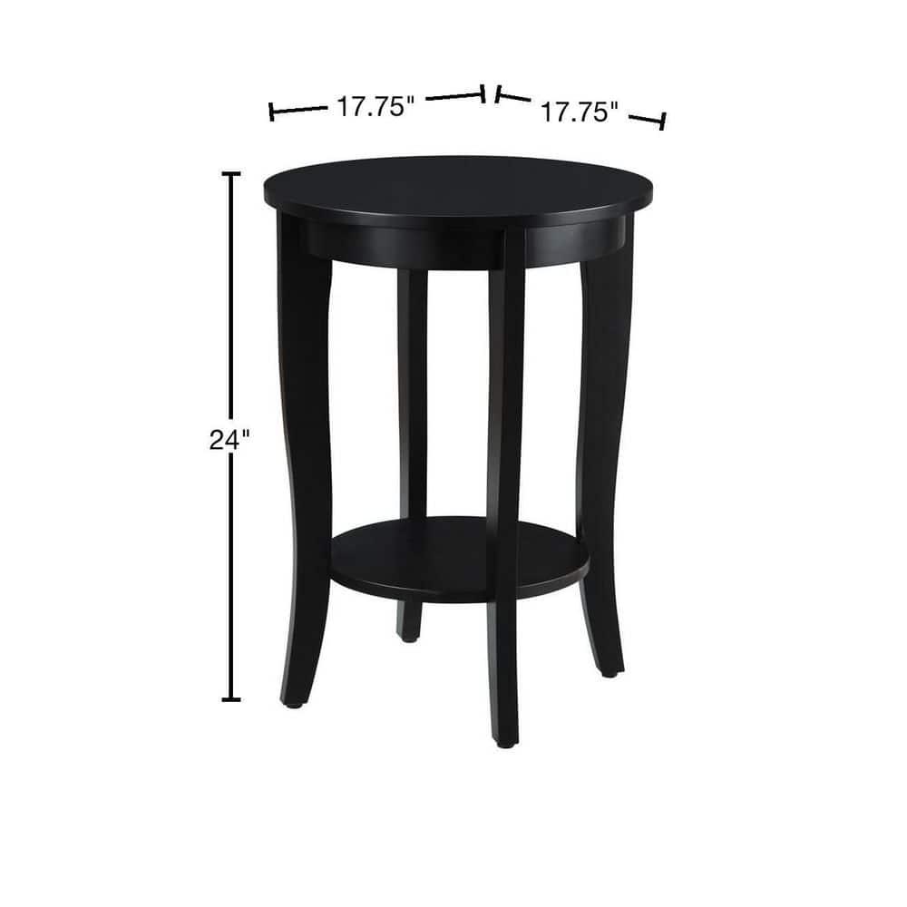 Heritage Elegance 24" Round Black Wood End Table with Shelf
