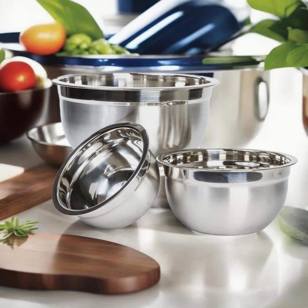 Lexi Home Food Prep Brushed Stainless Steel 3-Piece Mixing Bowl Set