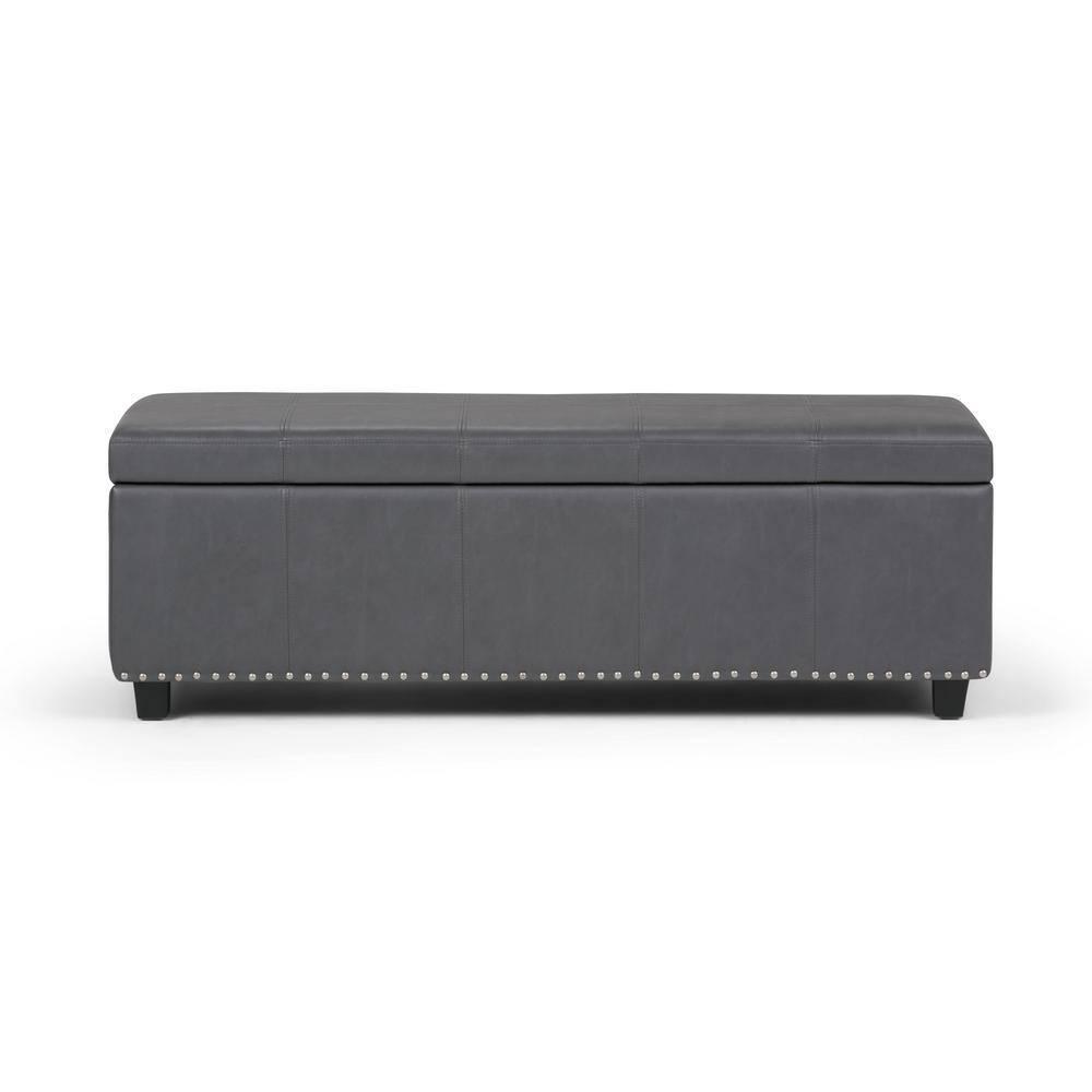 Simpli Home Kingsley 48"W Upholstered Storage Ottoman with Lift-Top Lid, Nailhead Trim, and Stitching Detail
