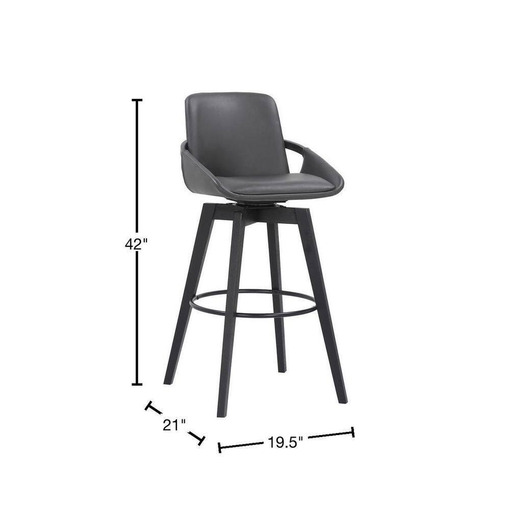 30" Baylor Faux Leather Wood Swivel Barstool Gray/Black - Armen Living