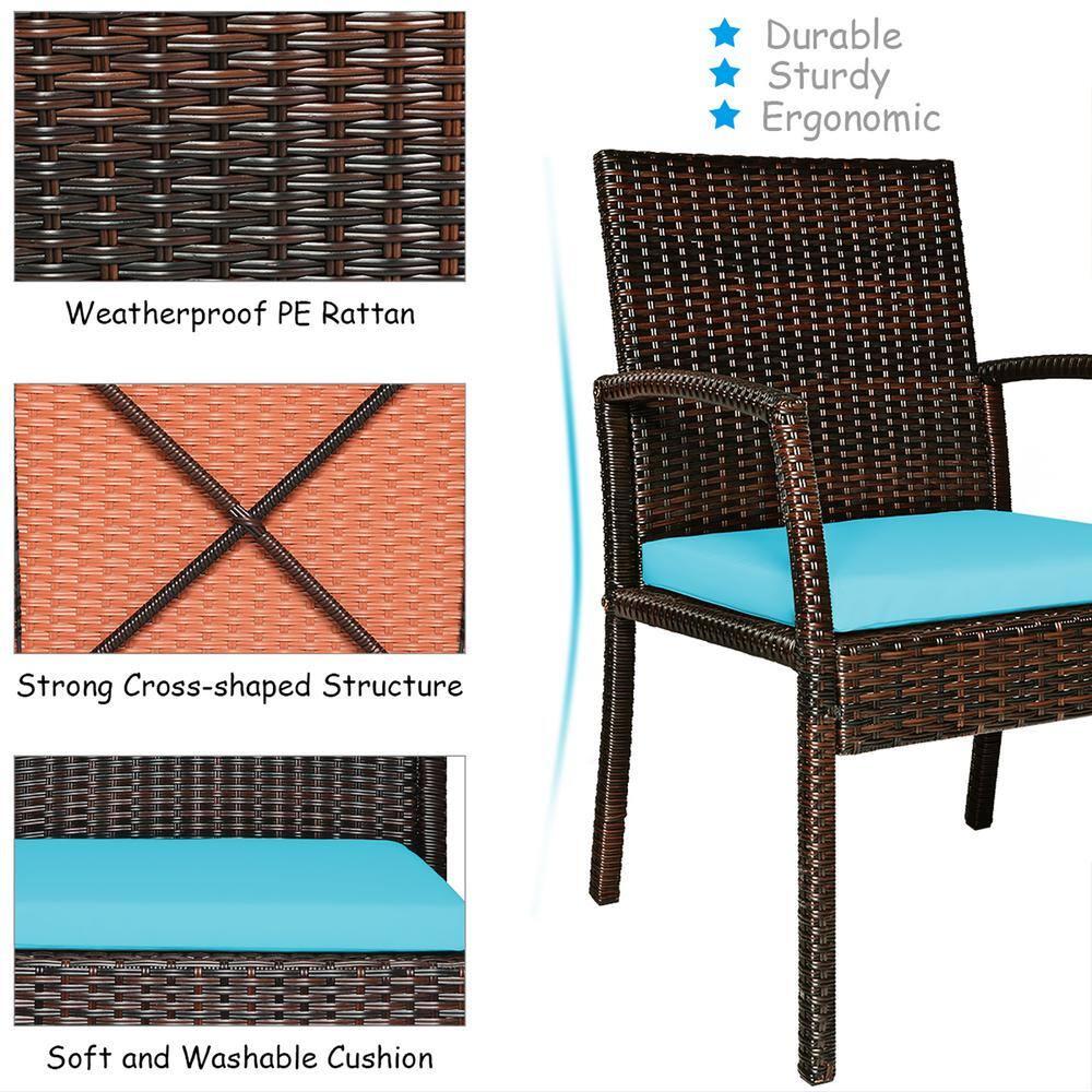 Costway 7PCS Patio Rattan Dining Chair Table Set with Cushion Umbrella Hole Turquoise