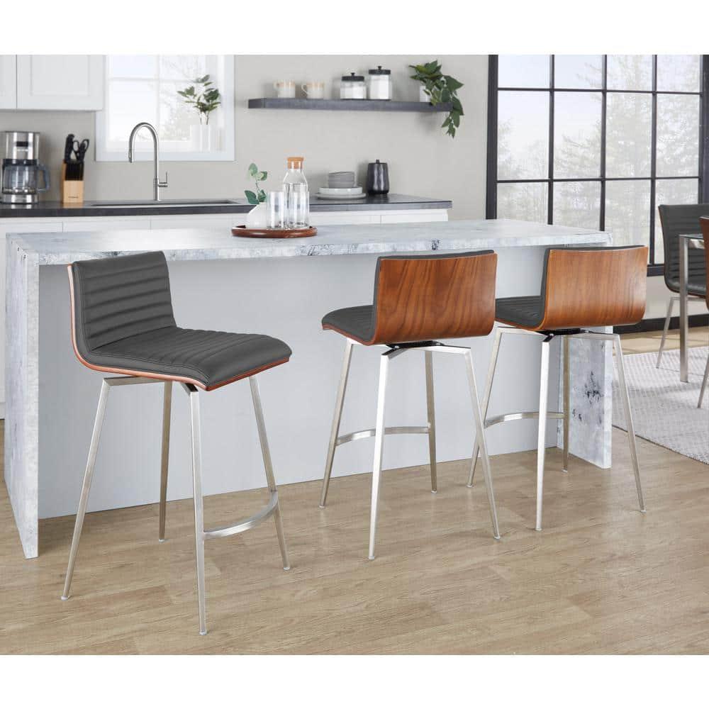 Set of 2 Mason Contemporary Swivel Counter Height Barstools Gray - LumiSource: Upholstered, Steel Legs, 250lb Capacity